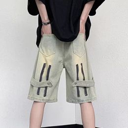 Men's Jeans Fashion Korean Vintage Zipper Cargo Trousers Wide Leg Short Casual Washed for Men Streetwear HipHop Cowboy Shorts 230720