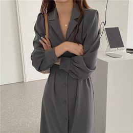 Casual Dresses Spring 2023 Notched Collar Woman Dress Autumn A-Line Party Luxury High Waist Korean Style Long Sleeve Elegant Women Suit