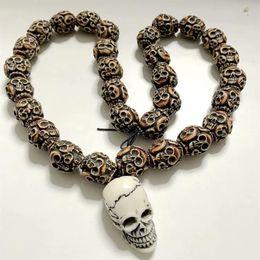 yqtdmy prime Handmade Carved Yak Bone Beads Skull Antique bracelet304j