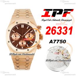 IPF 26331 ETA A7750 Automatic Chronograph Mens Watch Rsoe Gold Brown Stick Dial Stainless Steel Bracelet Super Edition Herrenuhr Reloj Hombre Puretimewatch E5