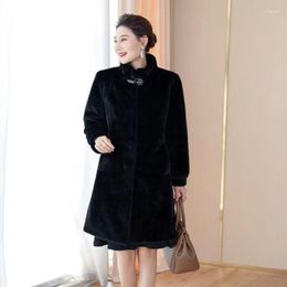 Women's Fur Coat Women Autumn Winter Imitation Mink Velvet Overcoat Middle Aged Elderly Mother Long Faux Jacket Thicken Warm Outwear