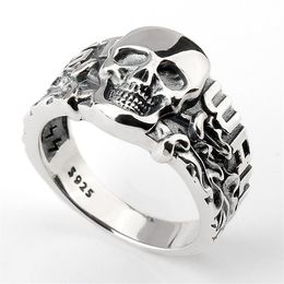 Real 925 Sterling Silver Skull Ring Skeleton European Punk Cool Street Style for Men Fashion Jewelry205T