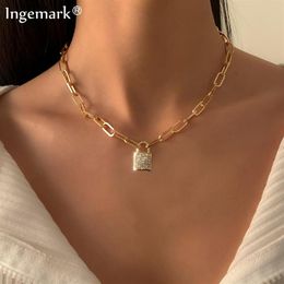 Rock Choker Rhinestone Lock Necklace Chain On The Neck With Padlock Punk Jewellery Mujer Key Pendant Women Gift Necklaces1902
