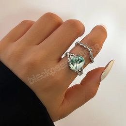 2 Pcs Shiny Rhinestone Rings Set for Women Trendy Charms Wedding Finger Ring 2023 Fashion Jewelry Accessories Female Gift