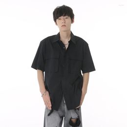 Men's Dress Shirts SYUHGFA Workwear Large Pocket Short Sleeve Shirt Wear 2023 Summer Japanese Loose Vintage Casual Solid Colour Streetwear