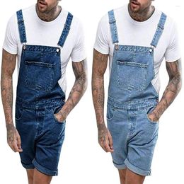 Men's Jeans Vintage Overalls Short Pants Hole Streetwear Denim Cargo Multi Pockets Slim Fit Male Clothing Casual