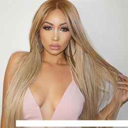 8A Silky Straight #27 Lace Front Wigs For Balck Women Virgin Brazilian Honey Blond Hair Glueless Full Lace Human Hair Wigs Baby Ha289U