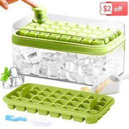 Baking Moulds One-button Press Type Ice Mold Box Silicone Cube Maker Reusable DIY Tray With Storage Cocktail Accessories