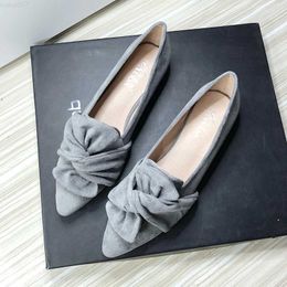 Dress Shoes Flat Shoes for Women Suede Velvet Spring Summer Casual Shoes Women Flats Bow Flower Pointed Scoop Shoes Slip on Size 33 34 43 L230721