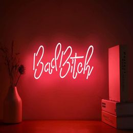 Bad Bitch Real Glass Handmade Neon Wall Signs for Home Light Room Home Bedroom Girls el Beach 15x8 Inches 251R