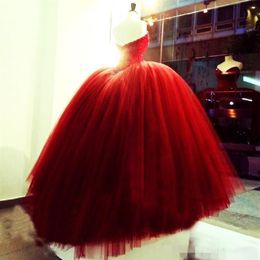 Red Quinceanera Dresses Sweetheart Strapless Ball Gown Tulle Beaded Upper Part High Quality Formal Dress For School Luxury Pageant290v