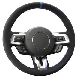 DIY Hand Sewing Car Steering Wheel Cover Suede Leather For Ford Mustang 2015 2016 2017 2018 2019-Now Auto Car Styling2648