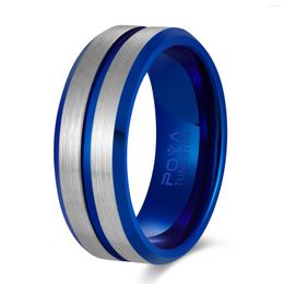 Wedding Rings Poya Centre Grooved Blue Plated 8mm Tungsten Carbide For Mens