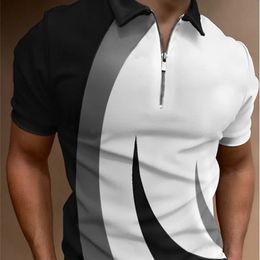 Men's Polos Fashion Polo Shirt 3D Stripe TShirt Tops Summer Short Sleeve Zipper Colourful Pattern Tees Casual Men Clothing 230720