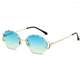 Sunglasses Kachawoo No Frame Round Vintage Male Brown Pink Blue Rimless Sun Glasses Metal Female Oval Fashion Style Decorarion