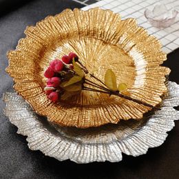 Plates European Creative Plating Gold Snow Glass Plate Color Lace Fruit Snack Dessert Western Set Grocery Storage Tray