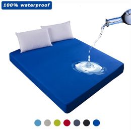 Bedding sets 100% Waterproof Solid Bed Fitted Sheet Nordic Adjustable Mattress Covers Four Corners With Elastic Band Multi Size 230721