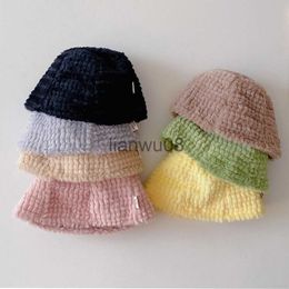 Caps Hats Kids Girls Boys Winter Fisherman Bucket Hat With Fleece Children Toddler Cute Warm Lambswool Fur Caps Baby Accessories Funny Hat x0810