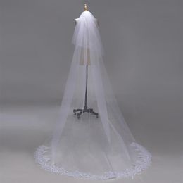 3M two Layer Lace Edge with sequins White Ivory Cathedral Wedding Veil Long Bridal Veils Cheap Wedding Accessories Veu de Noiva CP3067