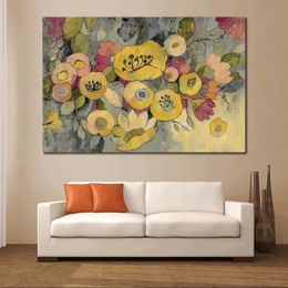 Contemporary Village Landscape Yellow Floral Duo Iii Handmade Abstract Canvas Art for Hotel Lobby Wall