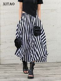 Skirt Skirts Dimensional Three Stripe XITAO Flowers Decoration Irregular Splicing Loose Fashion Simplicity All Match Women