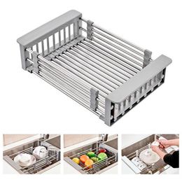 2020 Rack Drain Basket Stainless Steel Telescopic Sink Dish Drainers For Kitchen Drain Shelf Installation Kitchen Holder244d