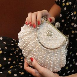sell new style bridal hand bags handmade diamond pearl clutch bag makeup bag wedding evening party bag shuoshuo6588301g