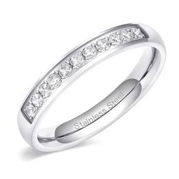 Wedding Rings 3 5mm Women Half Eternity Bands For Female Stainless Steel Cubic Zirconia Band Whole Size 4-12214W