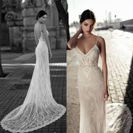 Stylish Mermaid Lace Wedding Dresses V Neck Appliqued Bohemian Backless Bridal Gowns Trumpet Tulle Sweep Train vestido de novia2519