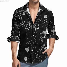 Men's Casual Shirts Star Casual Shirts Man Outer Space With Stars Spaceship Slanet Shirt Long Sleeve Vintage Funny Blouses Spring Custom Clothes 4XL L230721