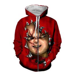 Sevgili Müşteri Tasarımını Kabul Edin DIY Korku Filmi Chucky 3D Hoodies Kadın Erkekler 3D Baskı Süblimasyon Zipper Hoodies2446