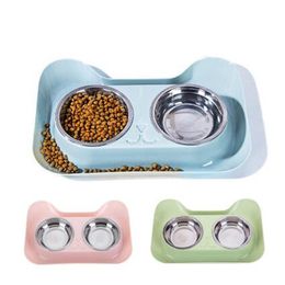 Cute Cat Bowl Non-slip Pet Bowls Dog Food Double Bowl Pet Cat Water Elevated Feeder275U