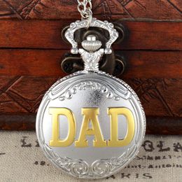 Silver And Gold DAD Theme Full Quartz Engraved Fob Retro Pendant Pocket Watch Chain Gift267n