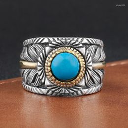 Cluster Rings TR2023 Vintage Feather Ring Men's Single Finger Fashion Personality Wide Turquoise Open