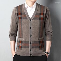 Men's Sweaters Men Plaid Cardigans Cotton Sweater Long Sleeve Mens V-Neck Loose Button Tops Fit Knitting Casual Style Coats Clothing