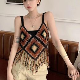 Women's Tanks 1Pc Women Fashion Summer Camisole Tassel All-Match Vintage Hollow Out Vest Top Female Temperament Bohemian Style