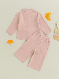 Clothing Sets Baby Girl Autumn Outfit Set Cotton Linen Long Sleeve Shirt With Drawstring Waist And Wide Leg Pants Button Down Style -