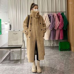 Women's Leather Long Teddy Bear Jacket Coat Winter 2023 Thickened Warm Oversized Chunky Faux Lamb Fleece Fur