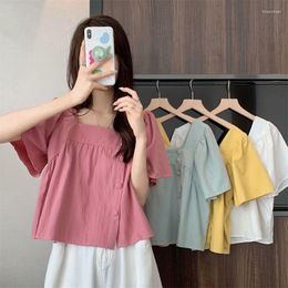 Women's Blouses Gidyq Summer Women Shirts Korean Fashion Designed Big Button Female Casual All Match Student Short Sleeve Tops