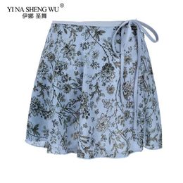 Women Ballet Dance Short Skirt High Quality Chiffon Soft Flower Practice Small Skirt Adult Floral Print Ballet Dancing Dress2423