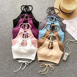 Women's Tanks Sexy Halter Sports Camis Basic Chic Backless Lace Up Top Korean Fashion Crop Summer Women Casual Sweet Corset Bustier