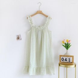 Women's Sleepwear 2023 Summer Young Girls Plaid Cotton Night Dress Sexy Sleeveless Spaghetti Strap Nightgown Elegant Women Lingerie XL