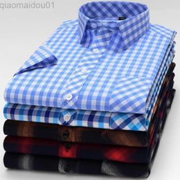 Men's Casual Shirts New Arrival Fashion Suepr Large Summer 100% Cotton Plaid Short Sleeve Men Shirts Casual Shirt Plus Size S-2XL3XL4XL5XL6XL7XL8XL L230721