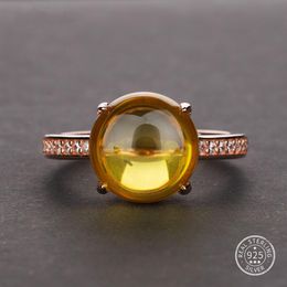 Rose Gold Natural Citrine Gemstone Ring for Women in 925 Sterling Silver Yellow Citrine Ring Wedding Engagement Size 5-12333t