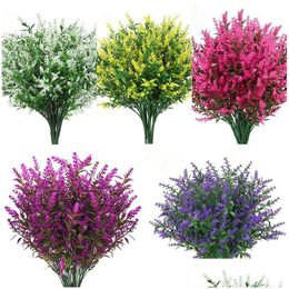 Decorative Flowers Wreaths Artificial Lavender Plant White Pink Purple Green Plastic Fake Greenery Home Garden Decoration Drop Del Dh4G5