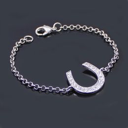 Lead and Nickel Link Chain Bracelet Horse Shoe Bracelets Equestrian Horseshoe Jewellery Decorated with Bling White Czech Crysta264p