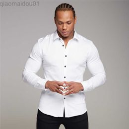 Men's Casual Shirts Youth Business White Shirt Men's Long Sleeve Slim Fit Non-iron Professional Formal Wear Solid Color Shirt L230721