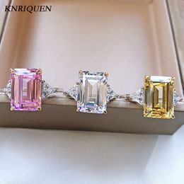 Wedding Rings Vintage 925 Sterling Silver Women s 10 14mm Emerald Cut Topaz Pink Quartz Lab Diamond Gemstone Bands Fine Jewellery 230721