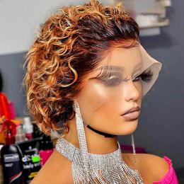 Lace Wigs Pixie Cut Wig 1B 30 Brown Colour Spring curl Short Bob Human Hair For Women Natural Blonde Burgundy Remy 230720