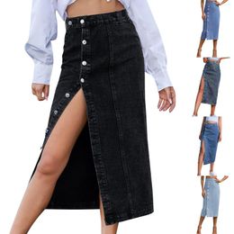 Skirts Festival Outfit Women Clubs Comfortable Denim Button Bag Buttock Long Party Skirt Vacation For Woman 2023 Faldas